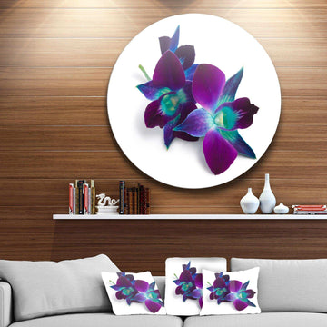 Deep Purple Orchid Flowers on White - Floral Circle Metal Wall Decor